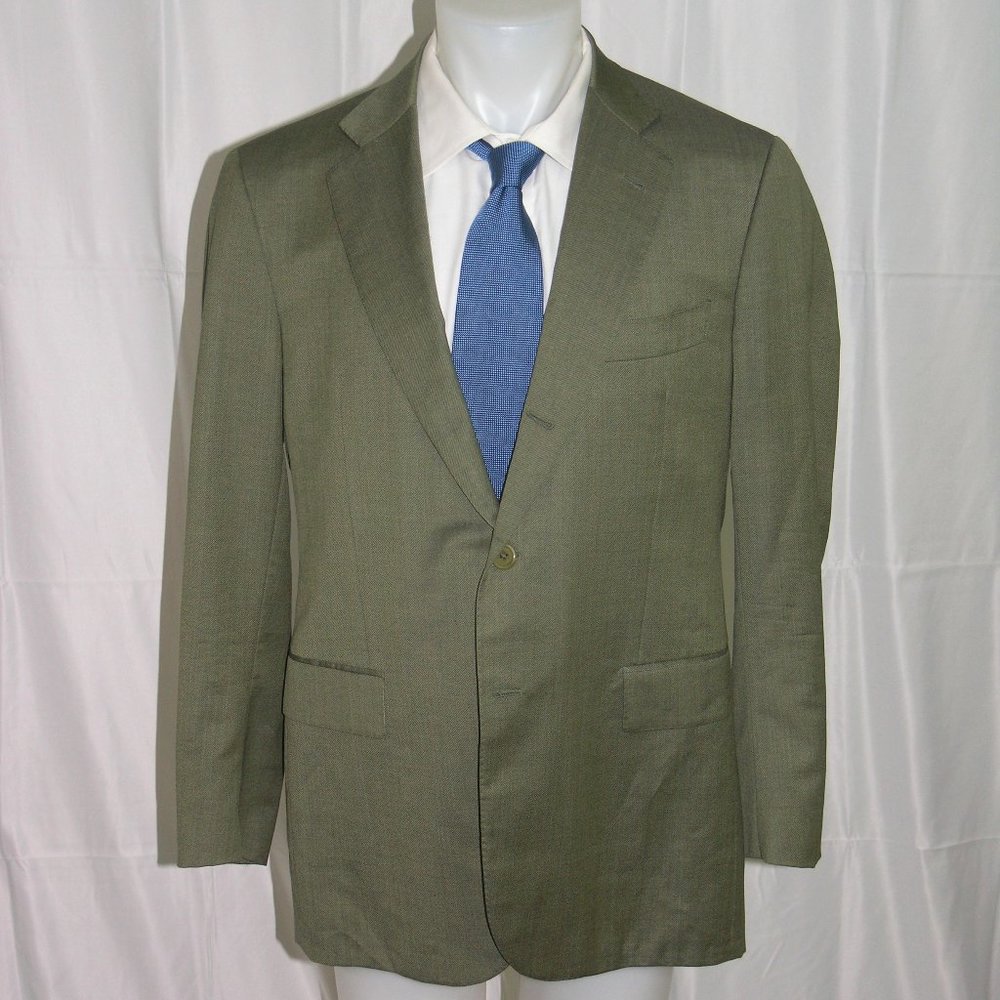 Luciano Barbera Collezioni x Caraceni Green Gabardine Three Roll Two Blazer 44 - Picture 2 of 10